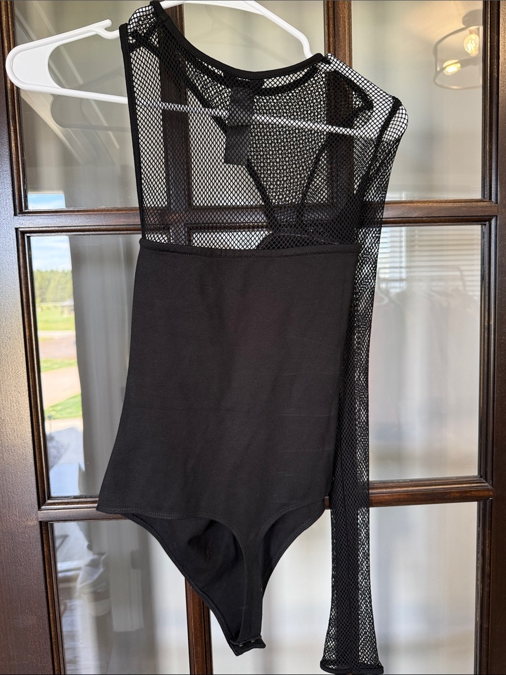 NWOT h:ours Black One-Shoulder Mesh Sleeve Bodysuit - Picture 8 of 8